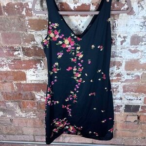 Vintage 90’s Y2K French Curve Black Dress with Floral Accents